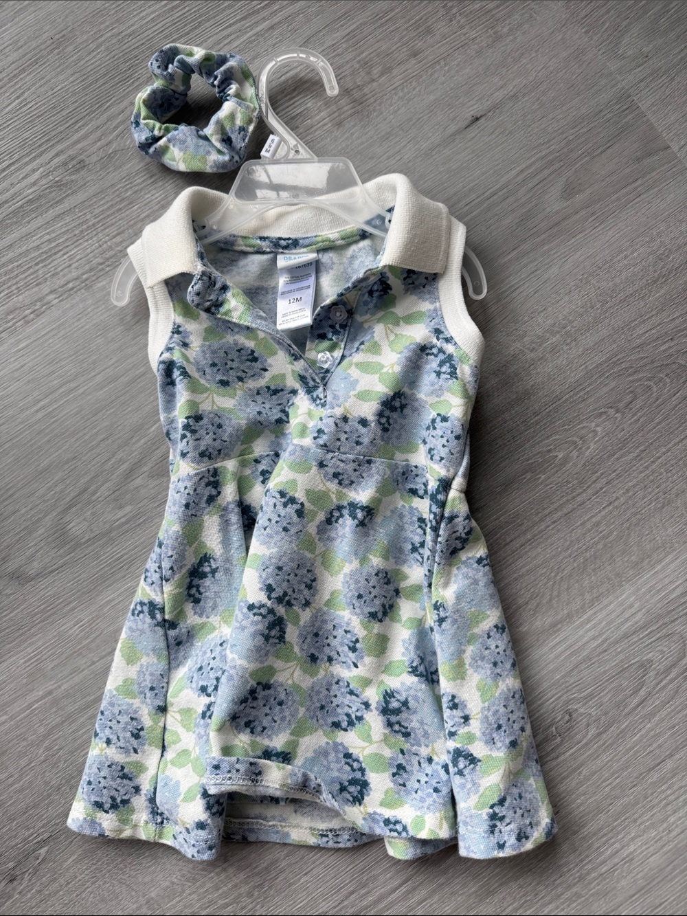 Sleeveless Floral Polo Dress for Girls in Light Blue and Green